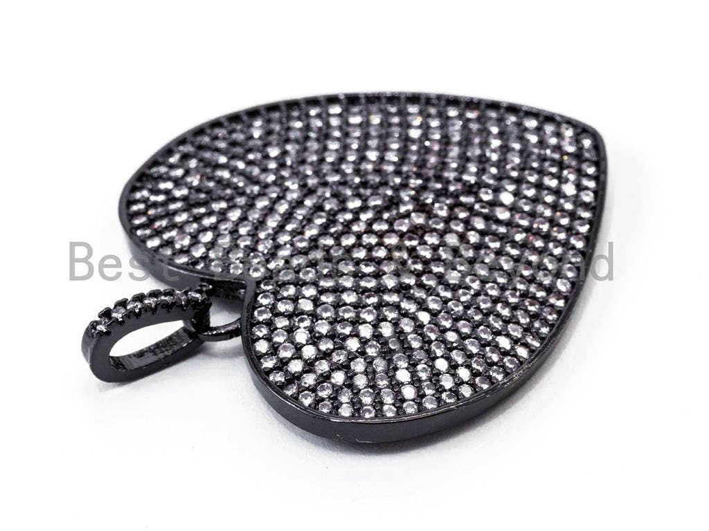 CZ Clear/Black Micro Pave Heart Pendant, Heart Shaped Pave Pendant, Gold/Rose Gold/Silver/Gunmetal plated, 30x36.5mm, Sku#F107