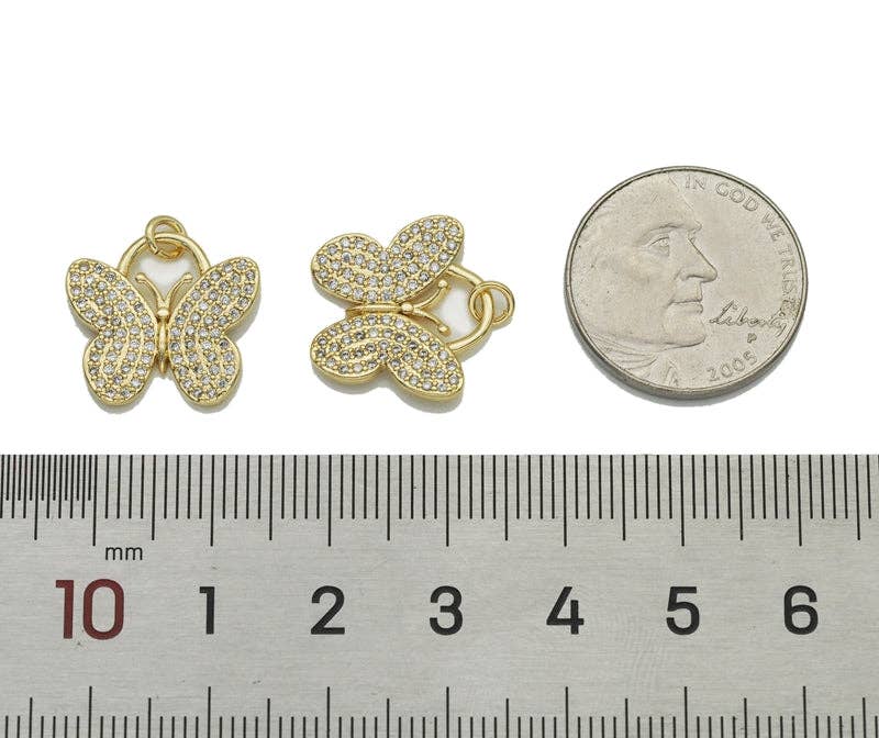CZ Gold Butterfly Charm, Sku#LX140
