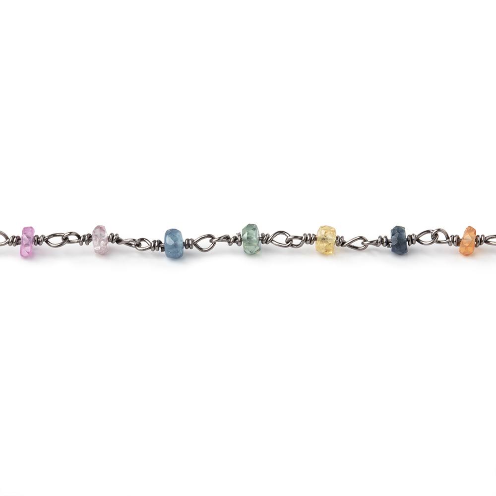 3-3.5mm Fancy Sapphire rondelle Black Gold plated .925 Silver Chain 45 pieces