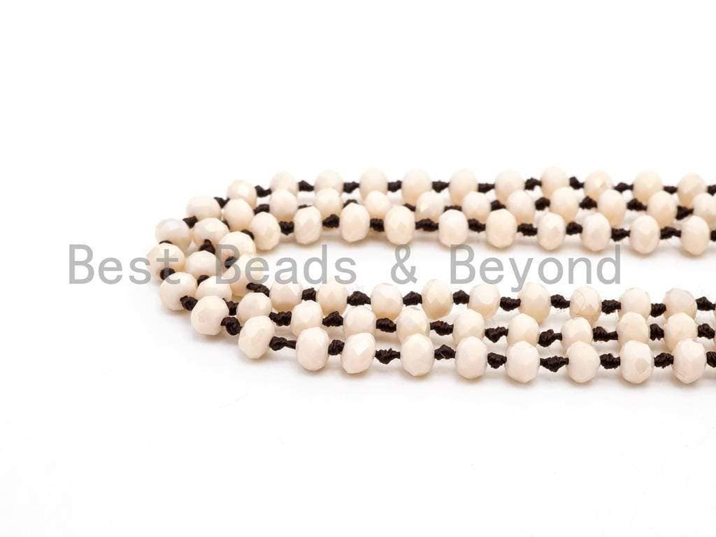 60 Long Hand Knotted Beige Color Crystal Necklace, D18
