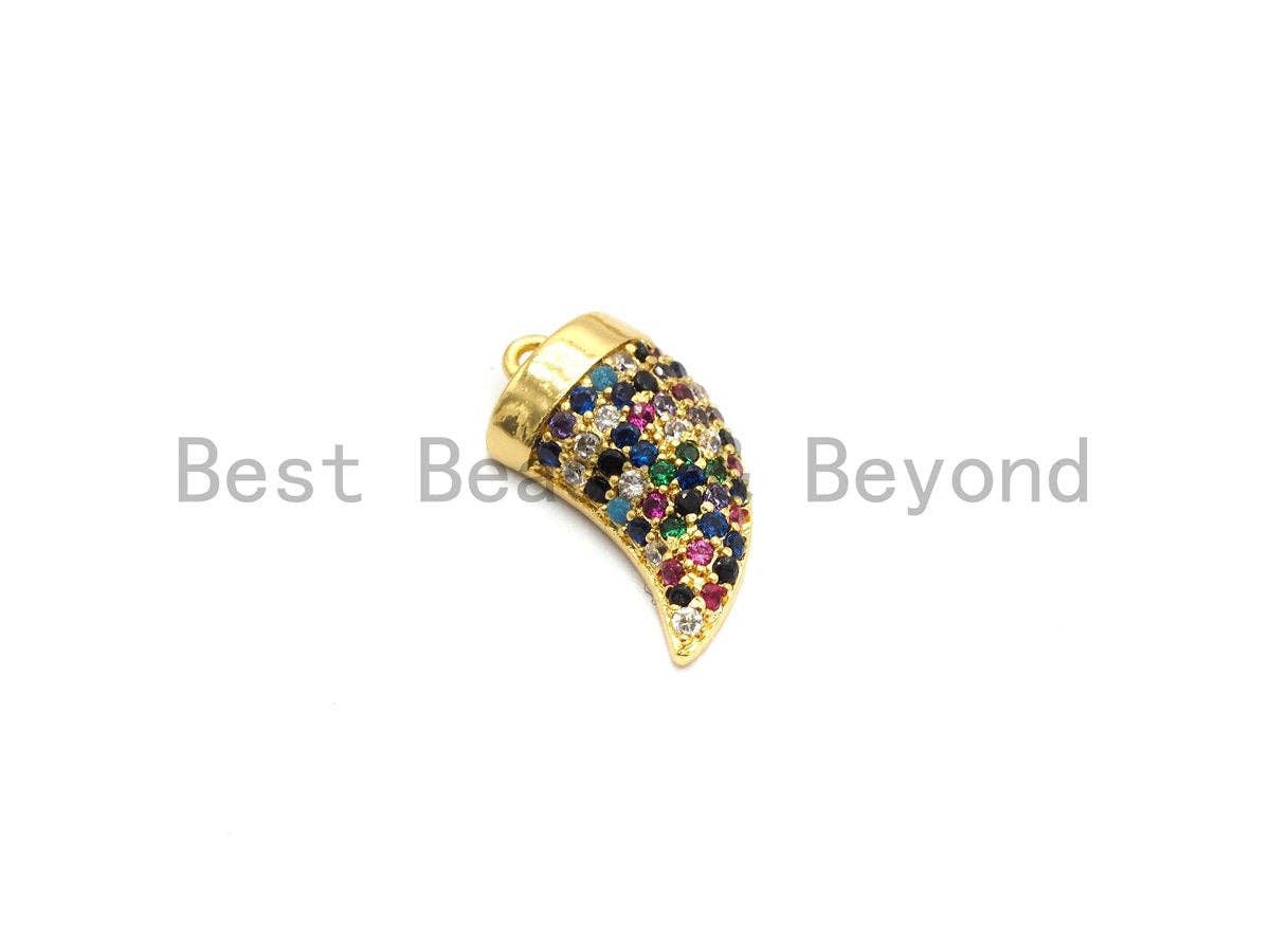 CZ Micro Pave Multi-color OX Horn Pendant, Horn Shaped Pave Pendant, Colorful Gold plated, 9x16mm, Sku#B113