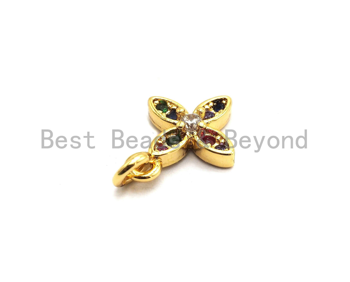 CZ Colorful Micro Pave Gold Flower Charm/Pendant, Flower Shaped Pave Pendant, Gold plated, 10x12mm, Sku#F732