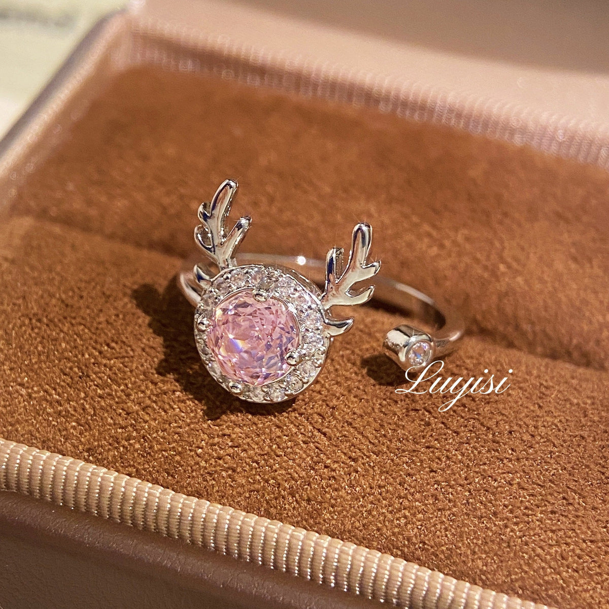 Dainty Purple Crystal Deer Head Ring, Adjustable Stackable Ring, Fashion Jewelry For Women Daily Wear