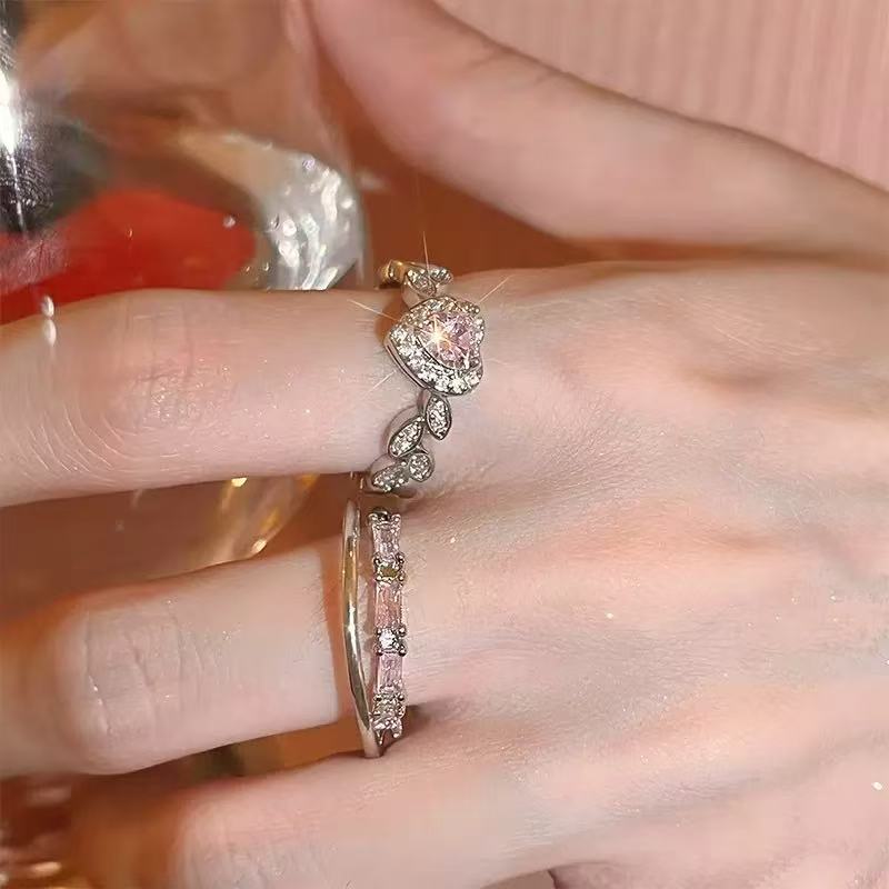 New Light Luxury Romantic Heart Zircon Ring For Women, Fashion Niche Design Sweet Couple Rings, Personalized Finger Rings