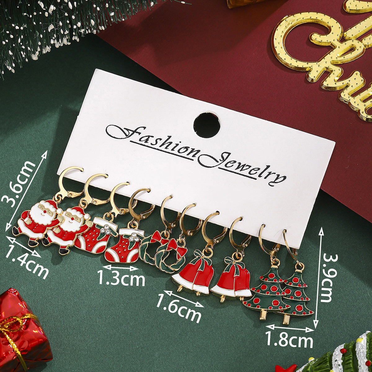 Cross-Border Personalized Christmas Alloy Earrings Christmas Hat Colorful Star Dot Diamond Christmas Tree Elk Gingerbread Man Earrings