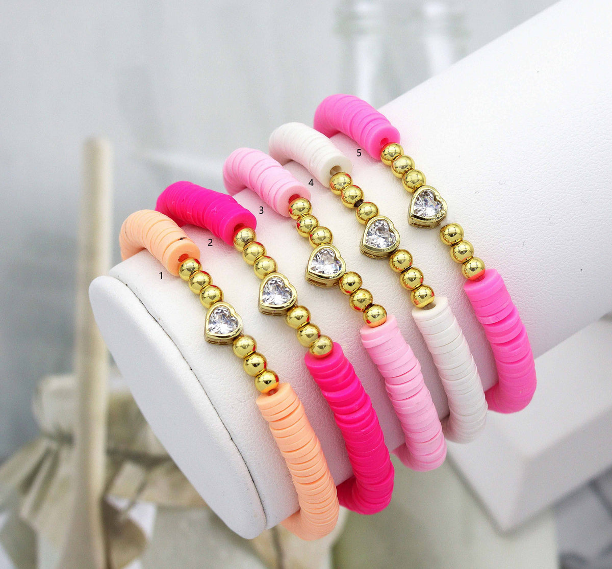 Colorful Heishi Bead with heart bracelets, sku#O111