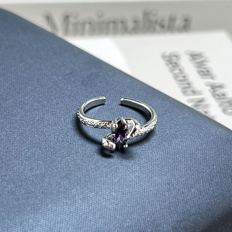 Trendy Niche Designed Purple Rhinestone Inlaid Open Ring For Ladies, Classic Nine Purple Fire Series Sweet Cool Light Luxury High-End Texture Finger Jewelry, Versatile Daily Matching Accessory