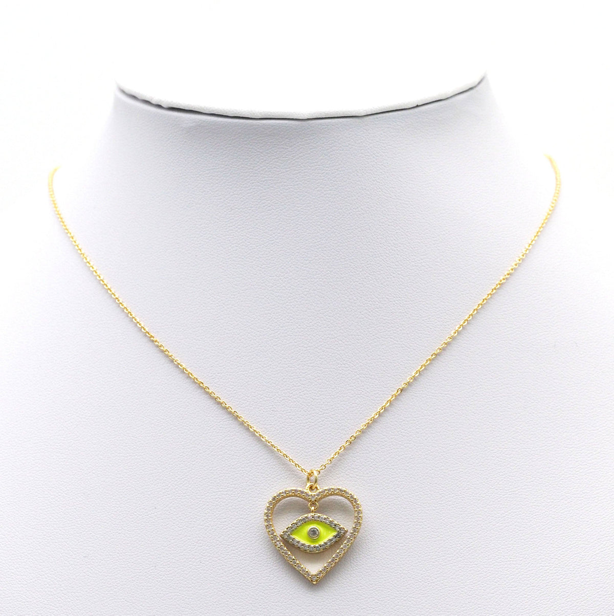 CZ Enamel Dangle Evil Eye Heart Charm, Sku#F1510