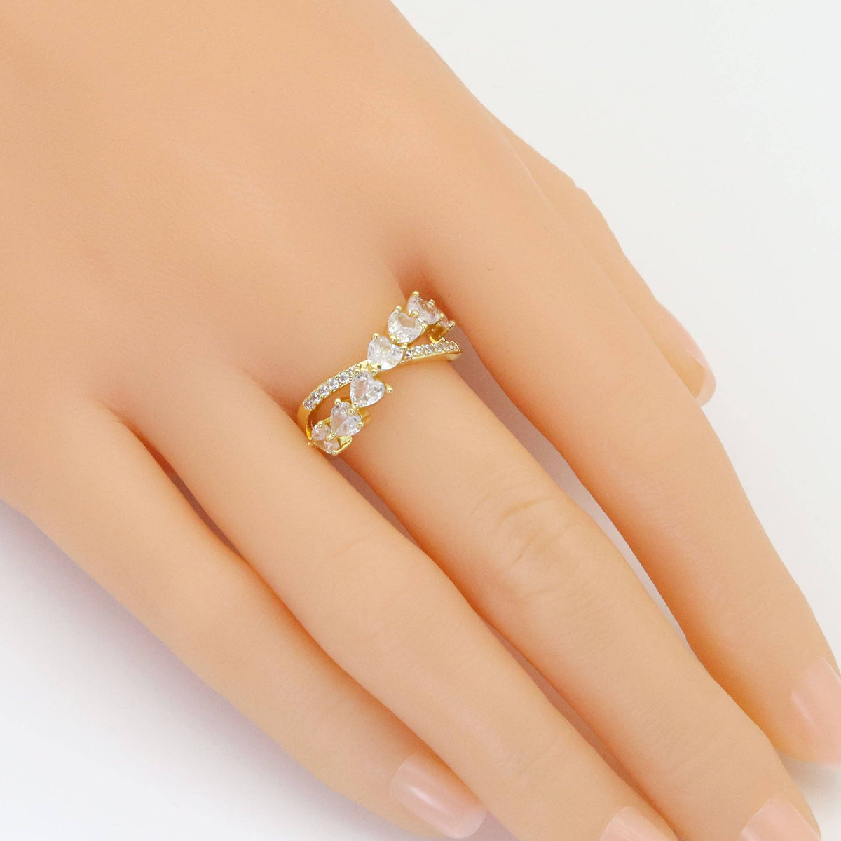 Gold Silver String Hearts Criss Cross Adjustable Ring, Sku#A174