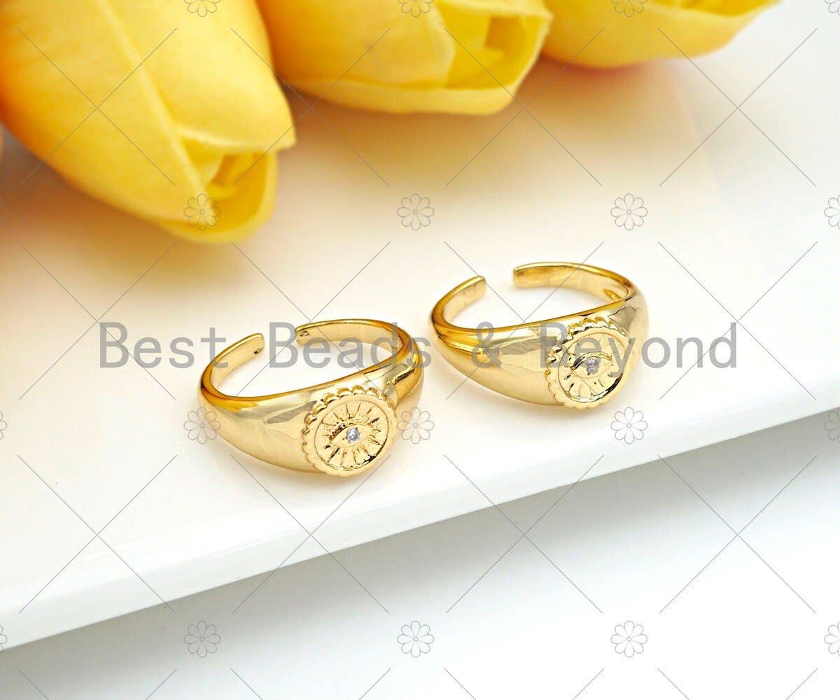 Gold Evil Eye Signet Adjustable Ring, Sku#X183