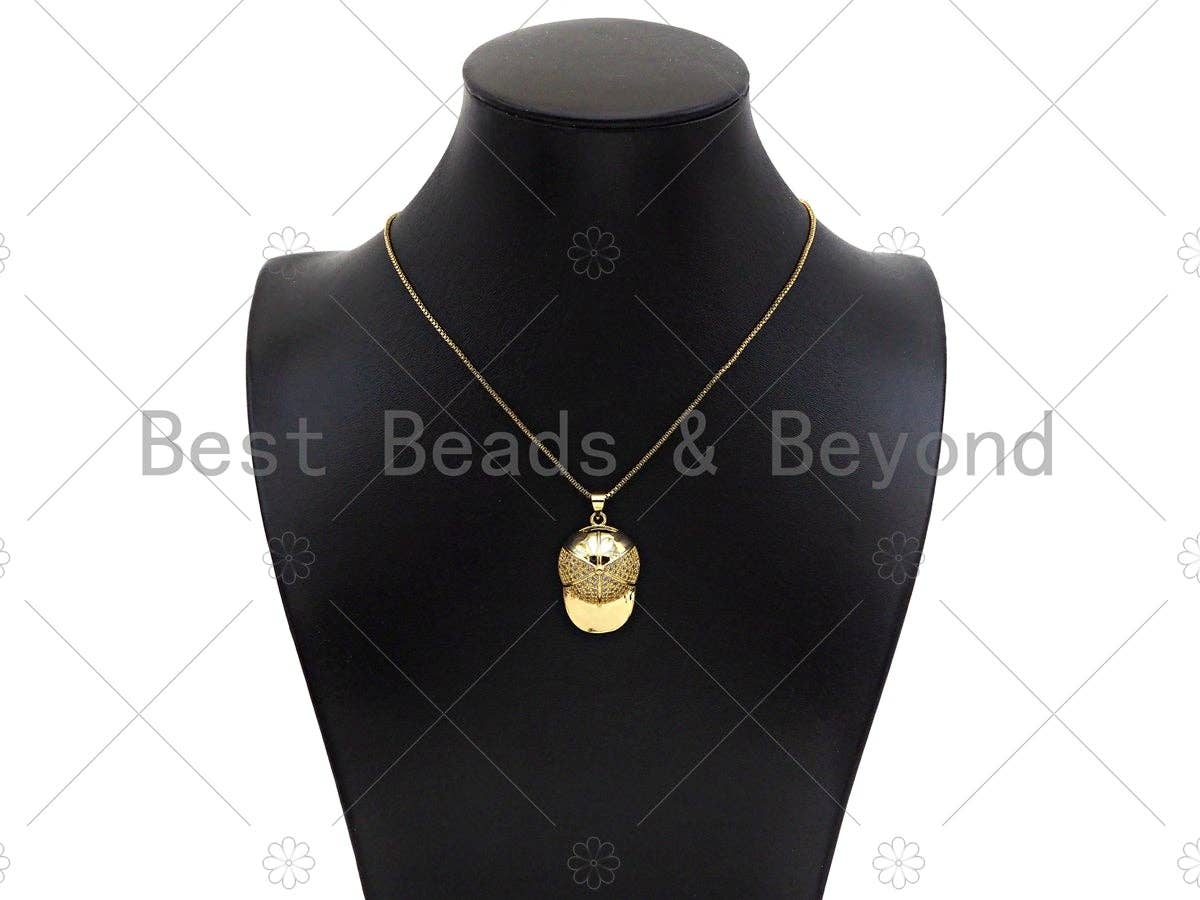 CZ Micro Pave Baseball Cap Shape Pendant/Charm,Cubic Zirconia Dainty Gold Charm, Necklace Bracelet Charm Pendant,20x30mm, Sku#LK269