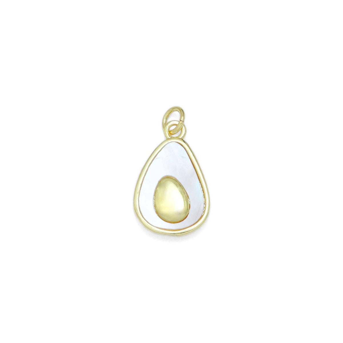 CZ Pave Mother of pearl Gold Avocado Drop Shape Charm Pendant, Sku#LK953
