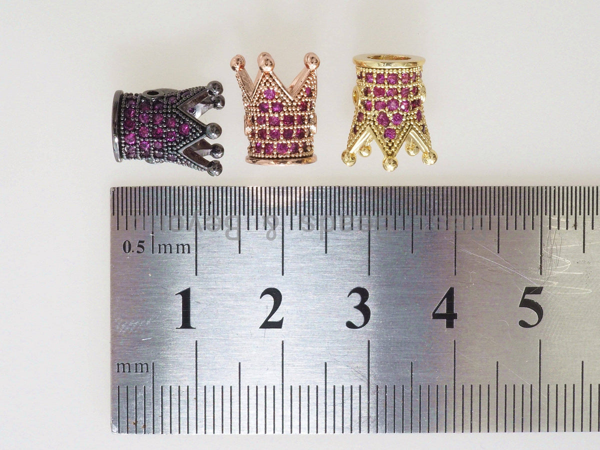 CZ King Crown Fuchsia Micro Pave Beads, Cubic Zirconia Crown Space Beads,Men's Women's Jewelry Making, 10x8mm, Sku#G405