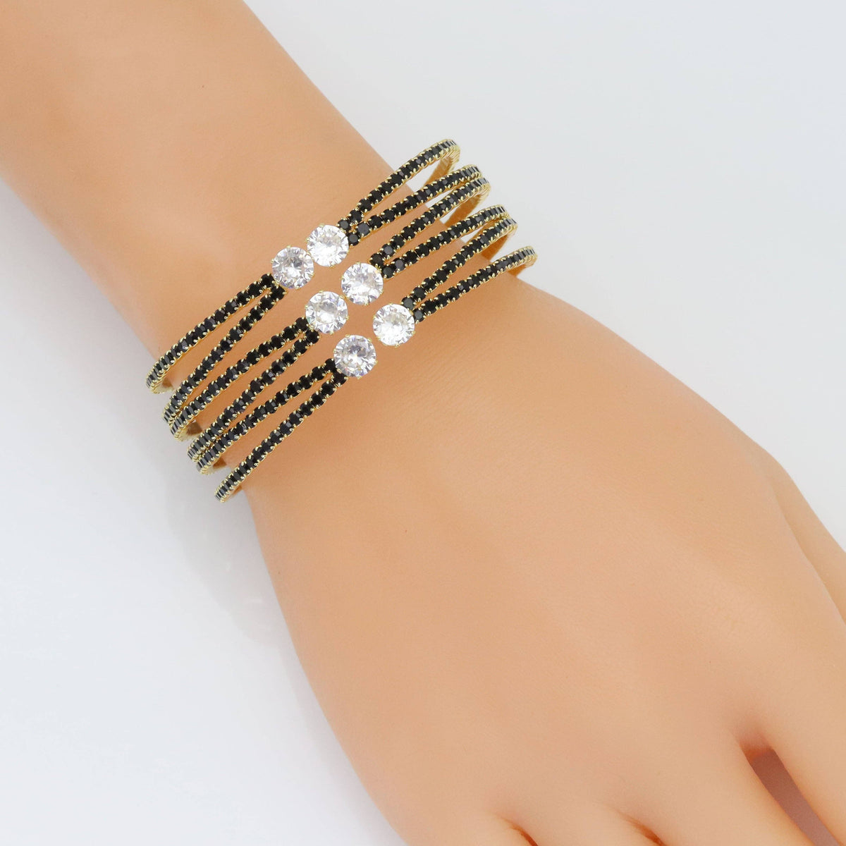 Clear Black CZ crossover with round diamond Bracelet, SKU#A272