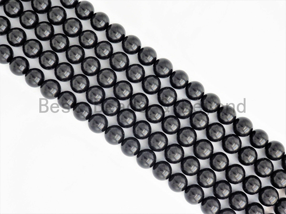 Quality Natural Jet Beads, 4mm/6mm/8mm/10mm/12mm/16mm Black Round Smooth Gemstone Beads, Black Jet Beads, 15.5inch full strand, SKU#U400