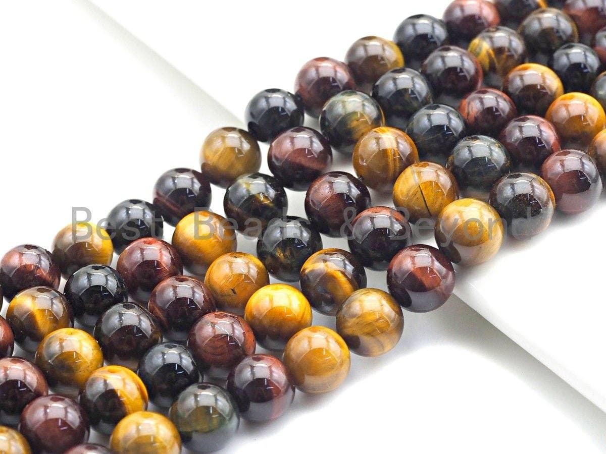 Quality Natural Red Yellow Blue Tiger Eye, Mixed Color Tiger Eye Beads, 6mm/8mm/10mm/12mm Tiger Eye Beads,15.5" Full Strand, sku#UA65