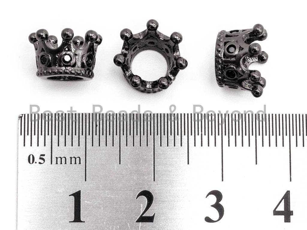 Black CZ Pave On Black Micro Pave Big Hole Crown Spacer Beads for Men's Bracelet, Cubic Zirconia Crown Cap Beads,10x7mm, sku#G320