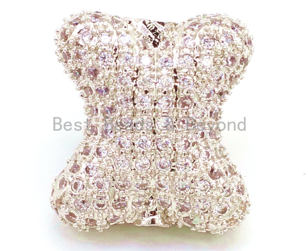 CZ Micro Pave Bow Spacer Beads with Clear Crystal for Bracelet/Necklace, Cubic Zirconia Beads 17x15x7mm, sku#G63