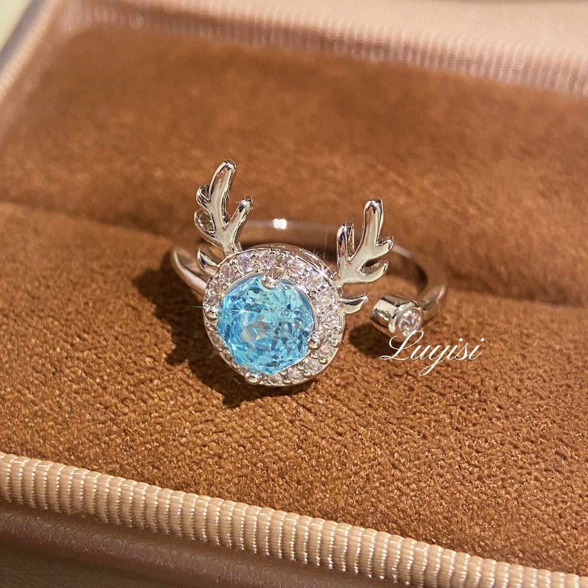 Dainty Purple Crystal Deer Head Ring, Adjustable Stackable Ring, Fashion Jewelry For Women Daily Wear