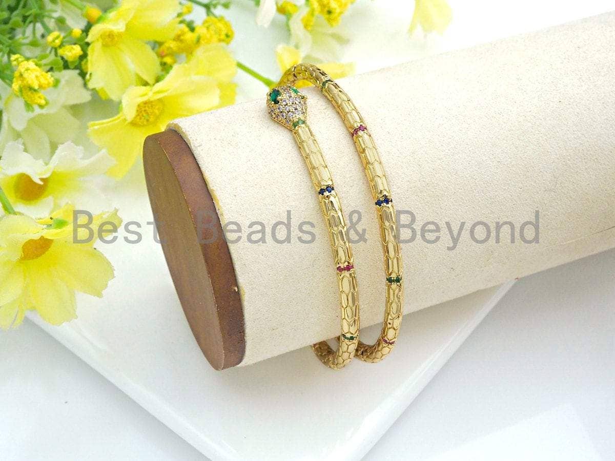 CZ Coiled Snake Bracelet with Emerald Eyes, Sku#X154