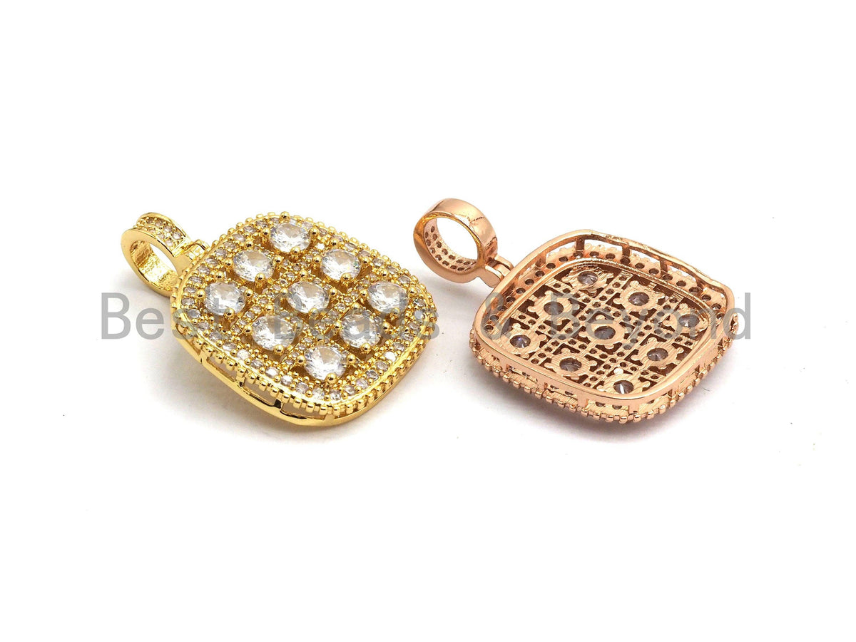 CZ Micro Pave Shiny Square Pendant/Charm, Cubic Zirconia Paved Charm, Filigree Necklace Bracelet Charm Pendant,28x28mm,sku#F636