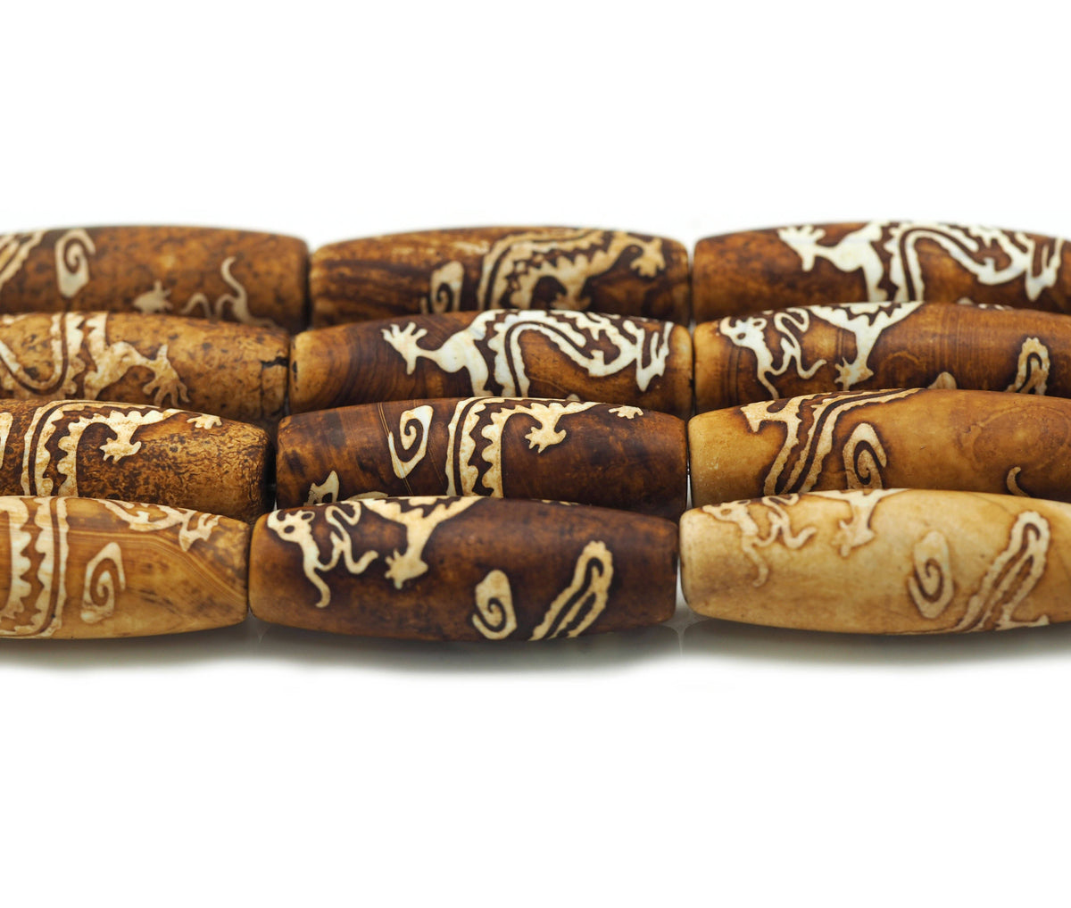Natural Tibetan Agate Barrel Focal Beads, Dragon Beads, Sku#U1341