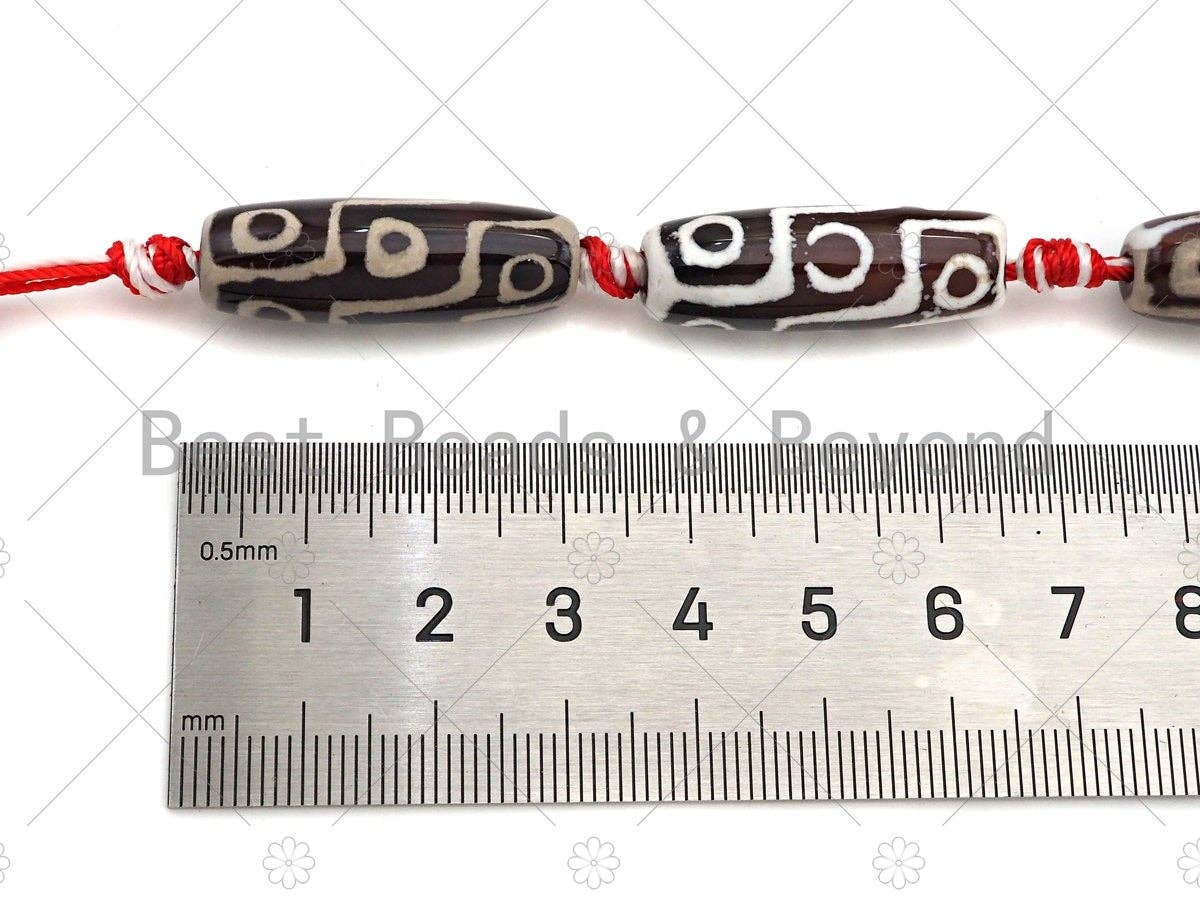 Natural Tibetan Agate Barrel Beads, Red White Dzi Drum Beads, Tibetan Dzi Beads, 10x30mm, Sku#U1042