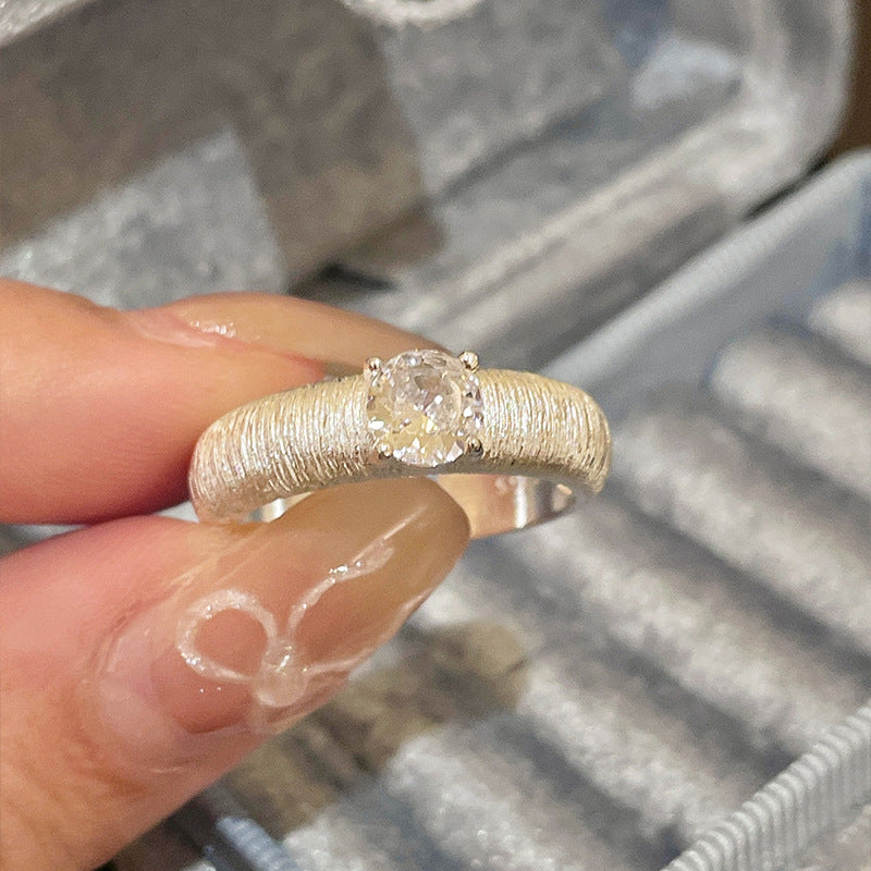2026 New High-End Sparkling Zircon Brushed Open Ring For Women, Light Luxury Niche Index Finger Ring