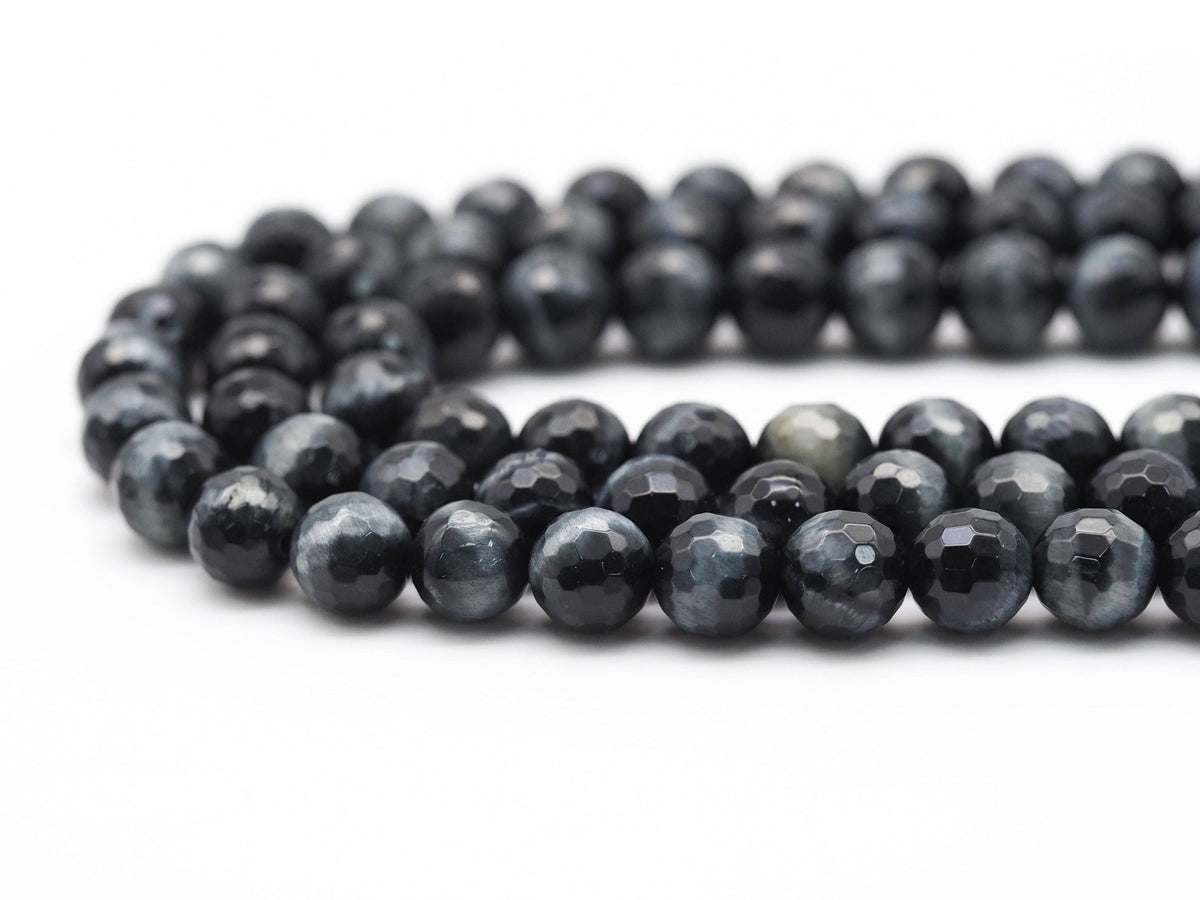 Natural Blue Tiger Eye Round Faceted Beads, Sku#UA237