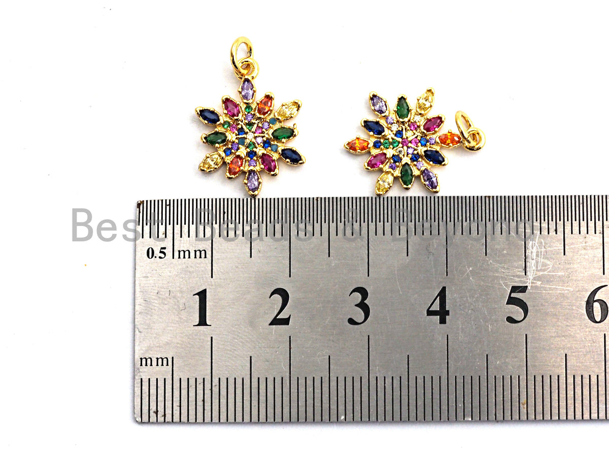 CZ Colorful Micro Pave Round With Snowflake Pendant, Snowflake  Shaped Pave Pendant, Gold plated, 14x18mm, Sku#F823