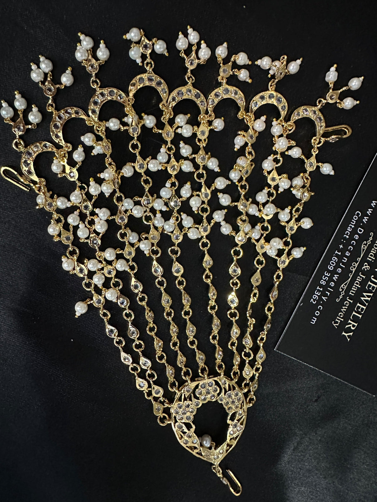 DJHR114 Sidra Hyderabadi Jhoomar Elegant Gold-Plated Bridal Passa | Deccan Jewelry | READY TO SHIP