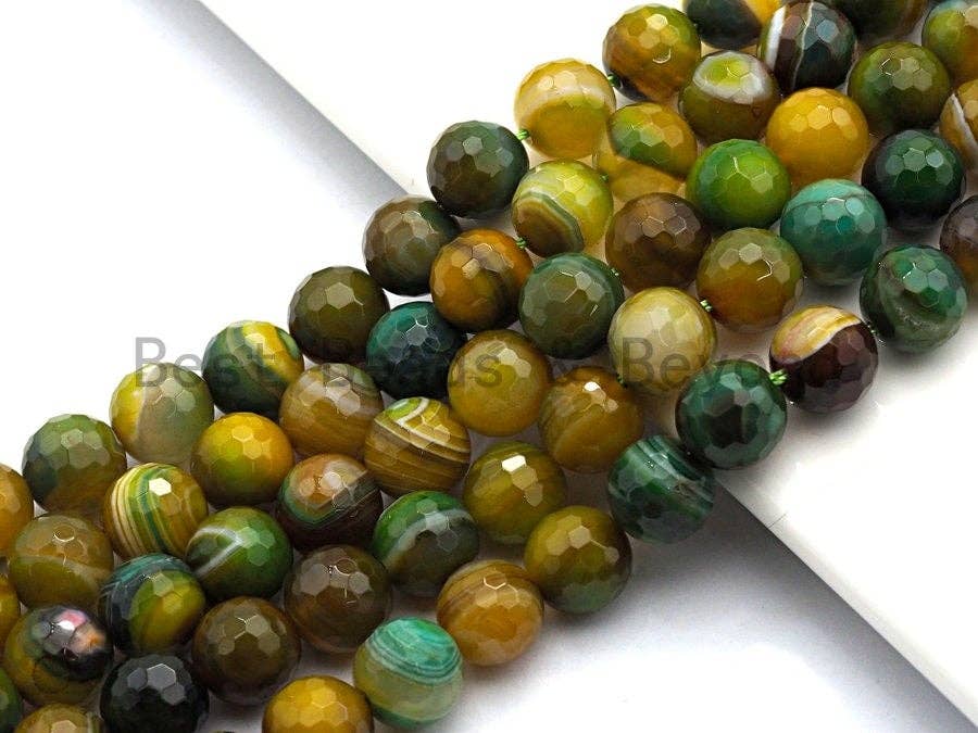 High Quality Faceted Green Yellow Banded Agate beads, 6mm/8mm/10mm/12mm Agate Gemstone beads, Natural Agate Beads, 15.5inch strand, SKU#U455