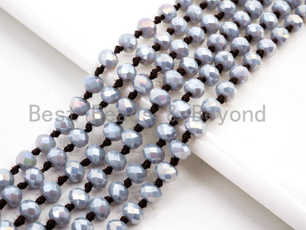 60 Long Hand Knotted AB Gray Color Crystal Necklace, Long Necklace, Gray Color 2x4mm Rondelle Faceted Crystal Beads, SKU#D13