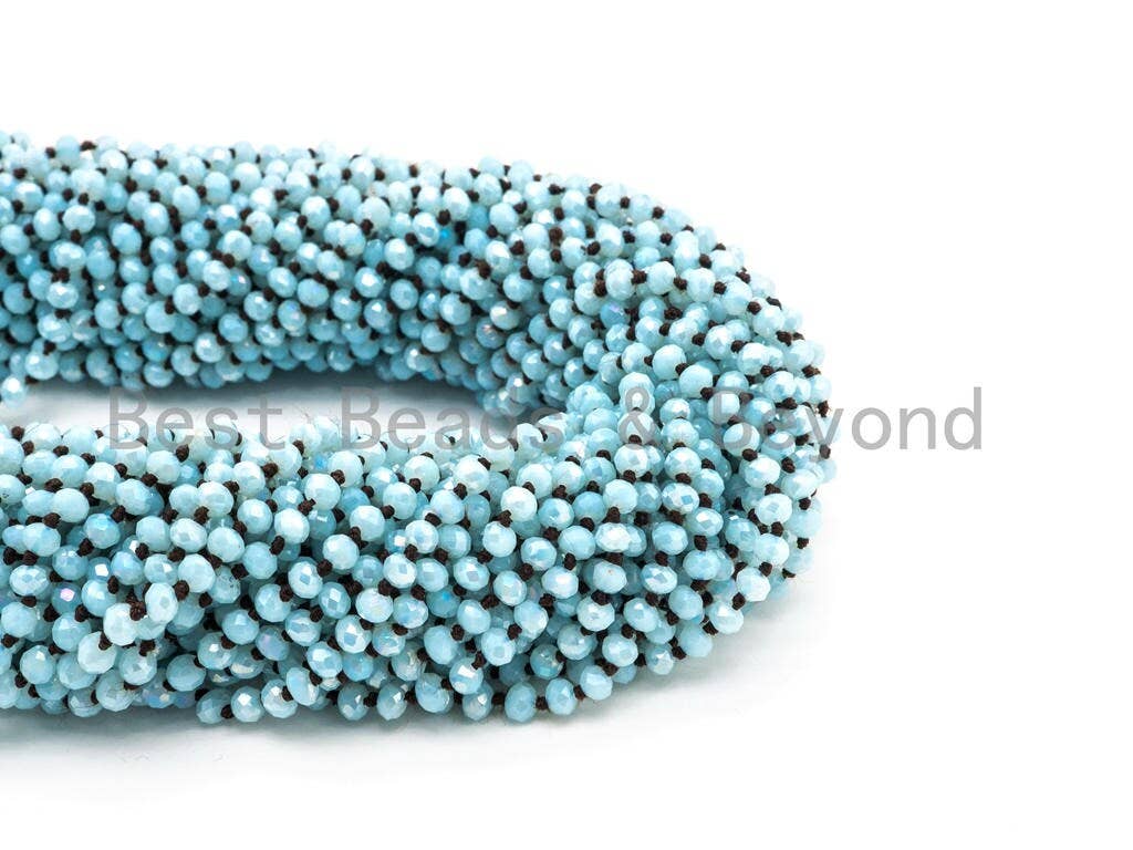 60/36 EXTRA Long Hand Knotted Mint Color Crystal Necklace, Double Wrap Necklace, Mint 2x4mm/5x8mm Rondelle Faceted Crystal Beads,SKU#D24
