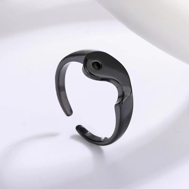 Niche Moonstone Black & White Couple Rings For Men & Women, Vintage Luxury Adjustable Open Band