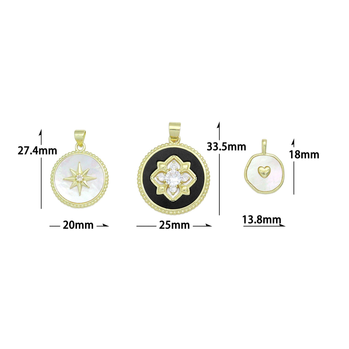 White Mother of Pearl Black Enamel Flower heart Star Heart Pendant,Sku#LK1252