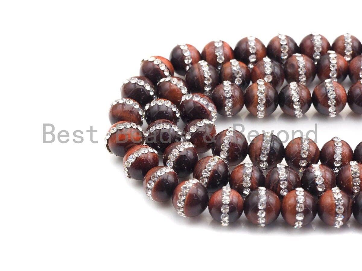 Red Tiger Eye with rhinestone inlaid, 6mm/8mm/10mm/12mm/14mm Red Tiger eye Beads, 15.5inch Full strand, SKU#V57