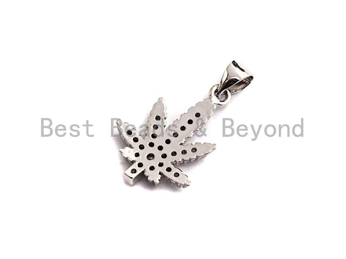 CZ Micro Pave Maple Leaf Flower Shaped Pendant/Charm, Cubic Zirconia Pendant Charm,14x21mm,sku#F915