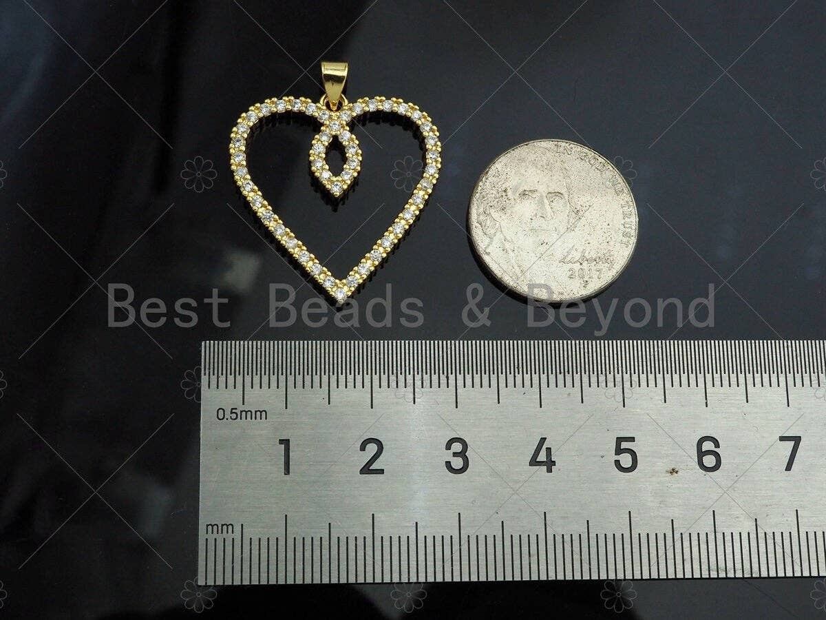 Gold Filled CZ Micro Pave Double Heart Shape Pendant, 18K Gold Filled Charm, Necklace Bracelet Charm Pendant,25x27mm,Sku#LD95