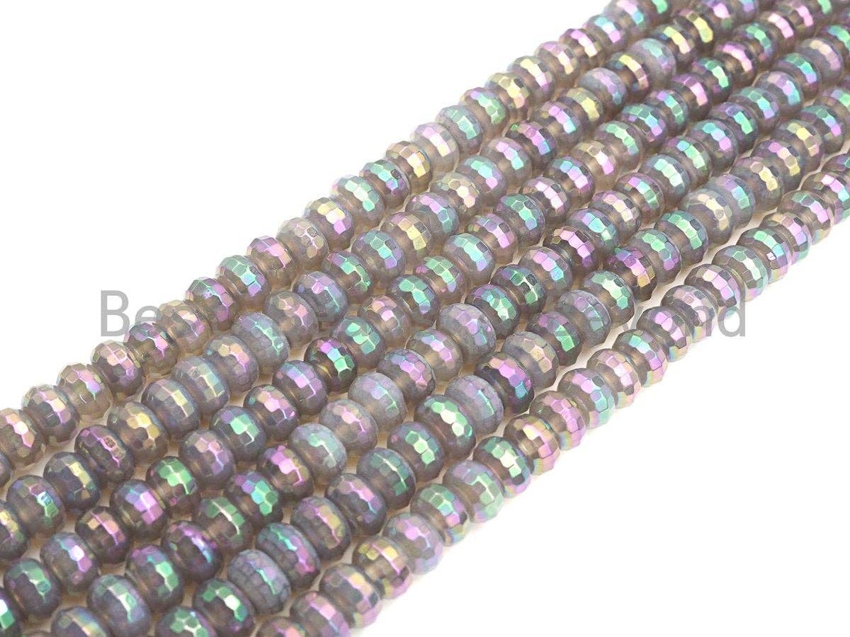 Mystic Plated Rainbow Agate Rondelle Shape Beads, 4x6mm/5x8mm/6x10mm Rondelle Agate Beads, 15.5" Full Strand, sku#UA41