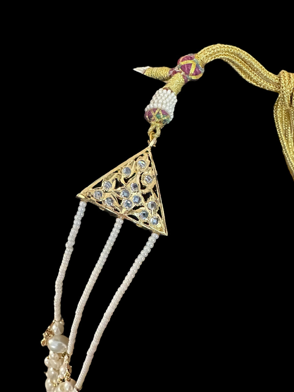 SAT104 Farmana three layer Hyderabadi necklace in pearls  ( READY TO SHIP )