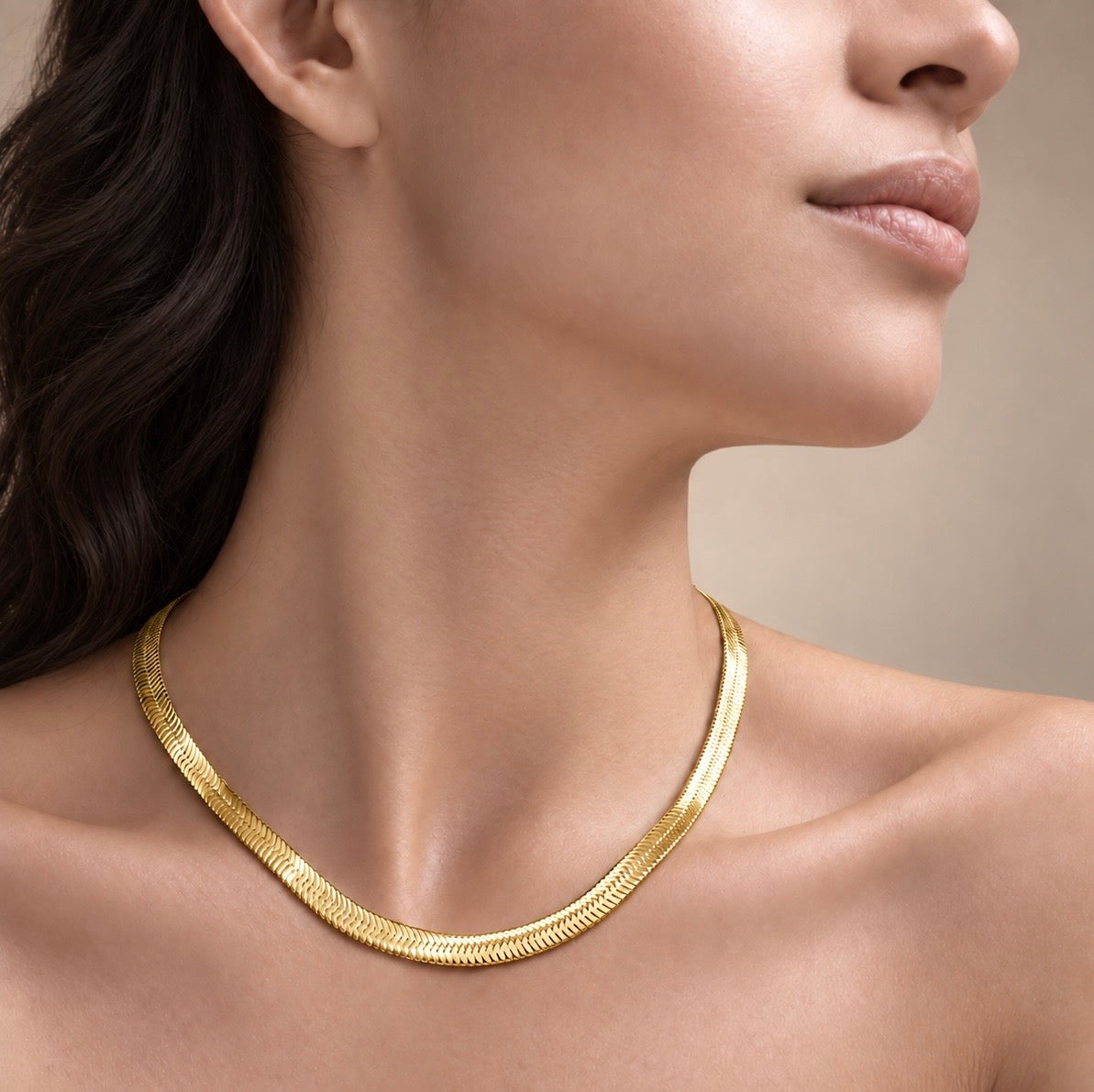 C006G B.Tiff Gold Plated Herringbone Chain Necklace/ 6mm