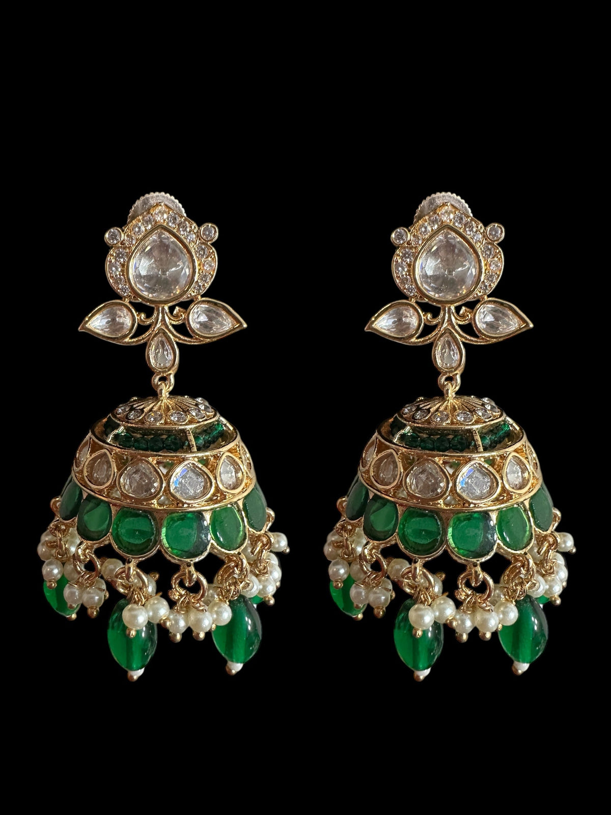 DJET70 Savera Polki jhumka and tika set in green ( READY TO SHIP )