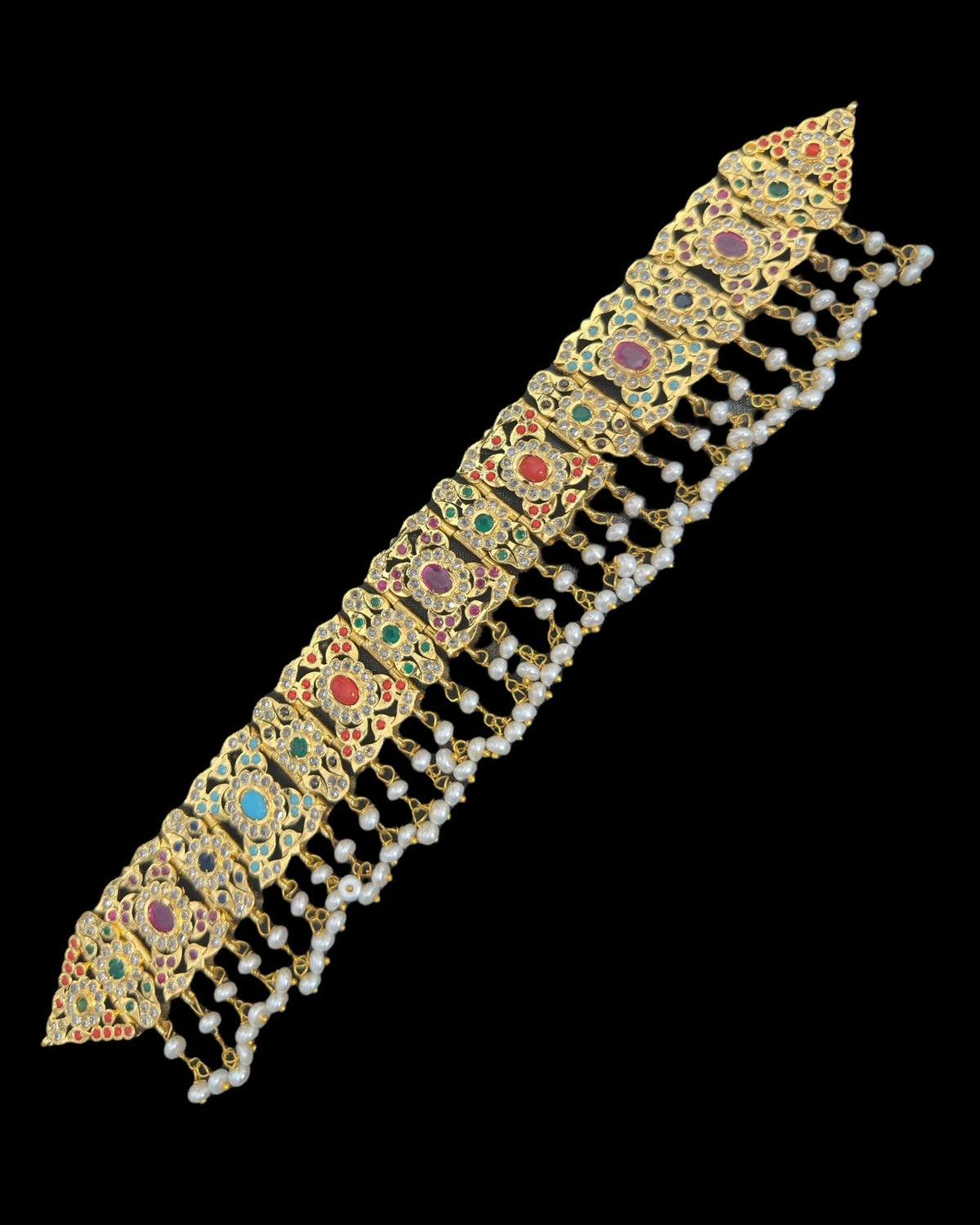 C543  Nishat fresh water pearl choker with earrings -Navratan  ( READY TO SHIP )