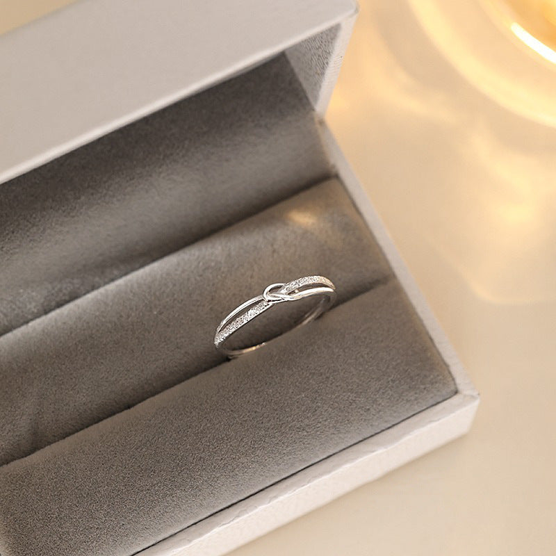 S999 Pure Silver Starry Knot Ring For Women, INS Niche Design, Light Luxury, Minimalist Frosted Hollow Star Finger Ring