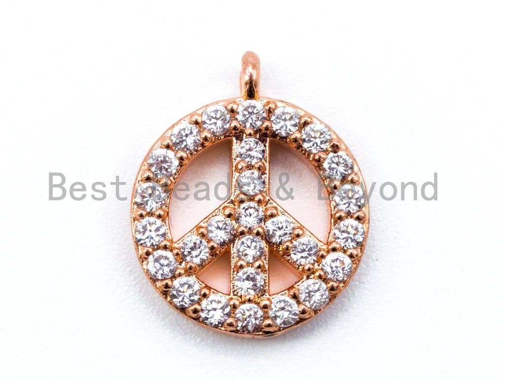 CZ Micro Pave Peace Sign Round Charm, sku#B15
