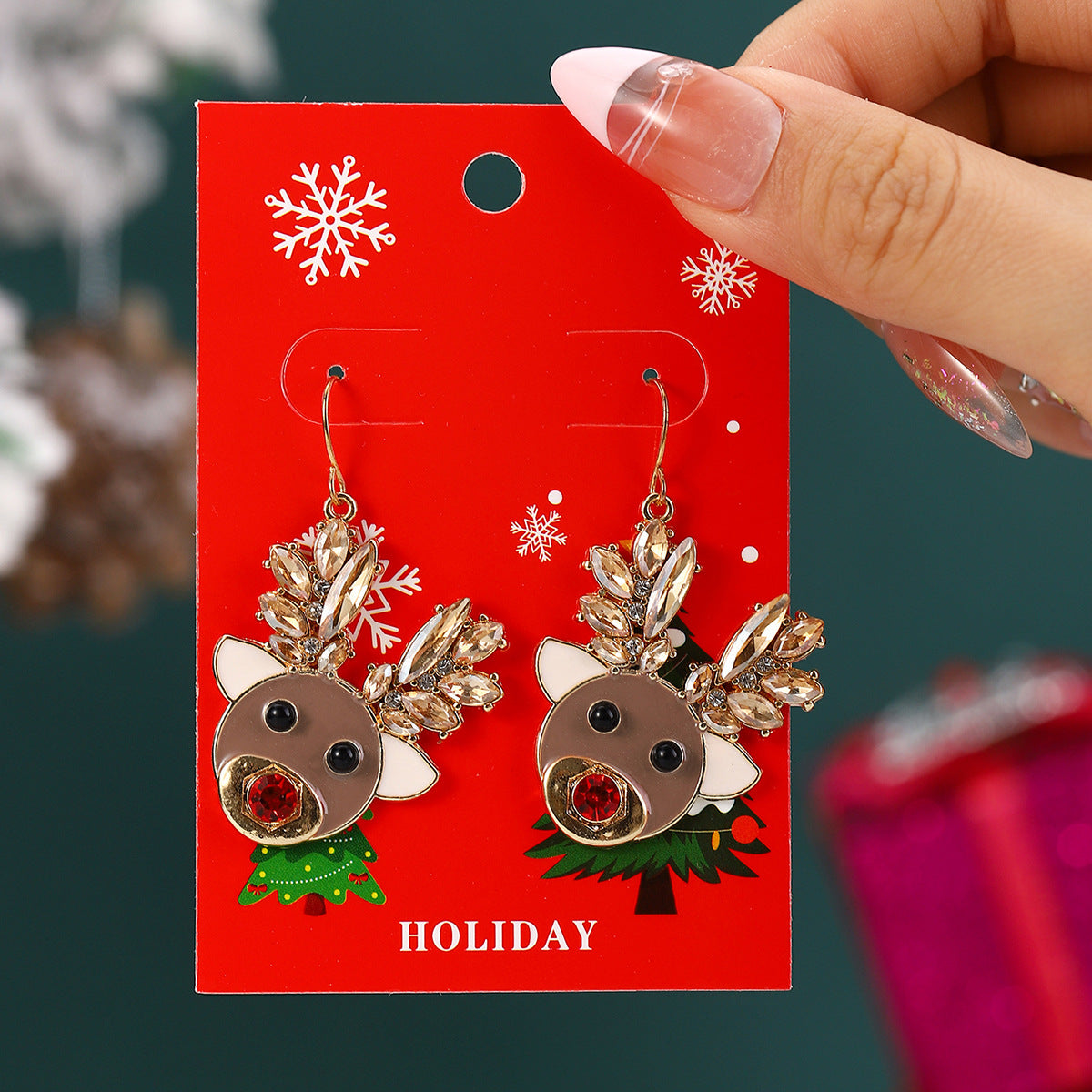 European And American Cross-Border Hot Selling New Christmas Pendant Earrings Cartoon Diamond Alloy Material Christmas Earrings Series Wholesale