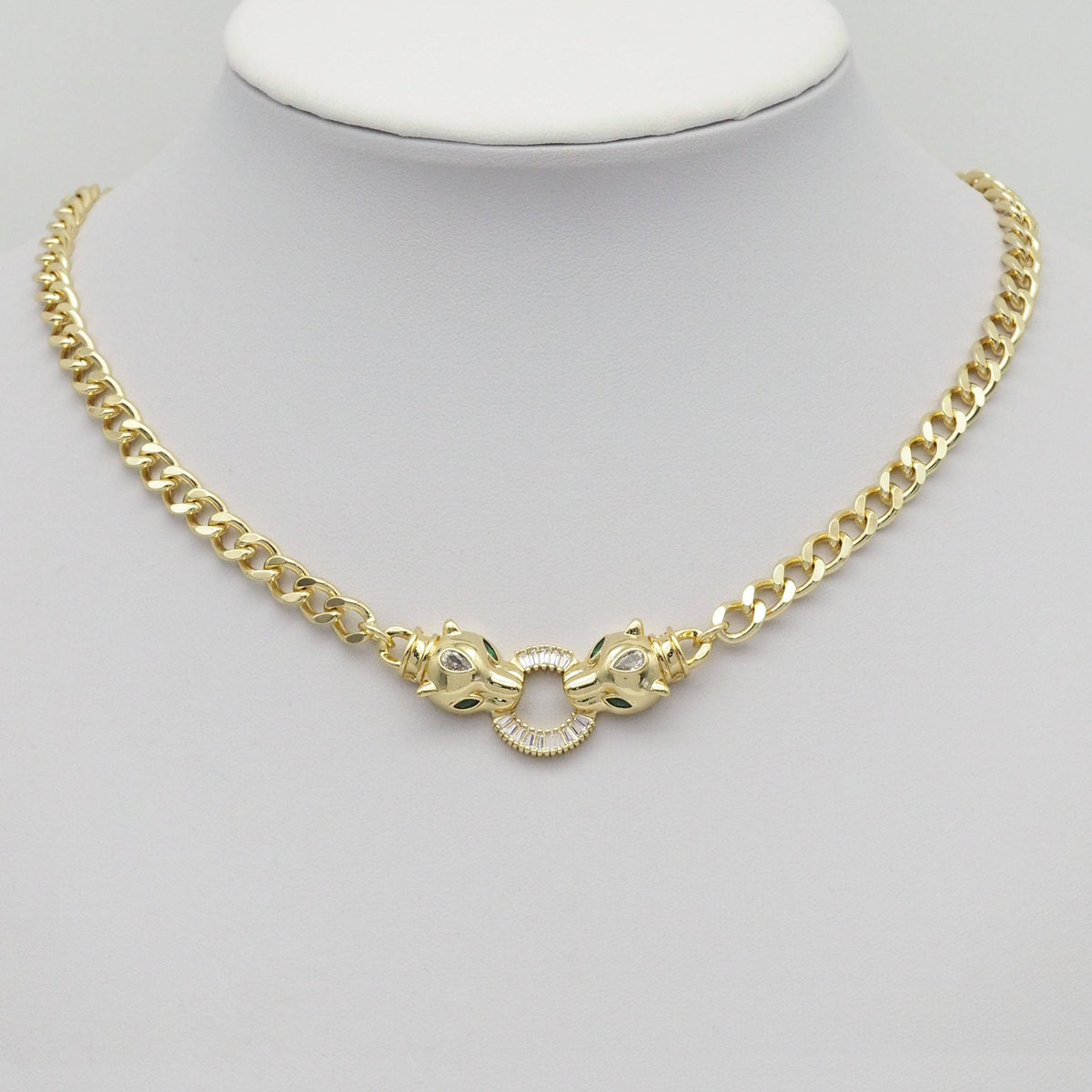 CZ Gold Leopard Head Connector for Necklace Bracelet Making, Sku#LD460