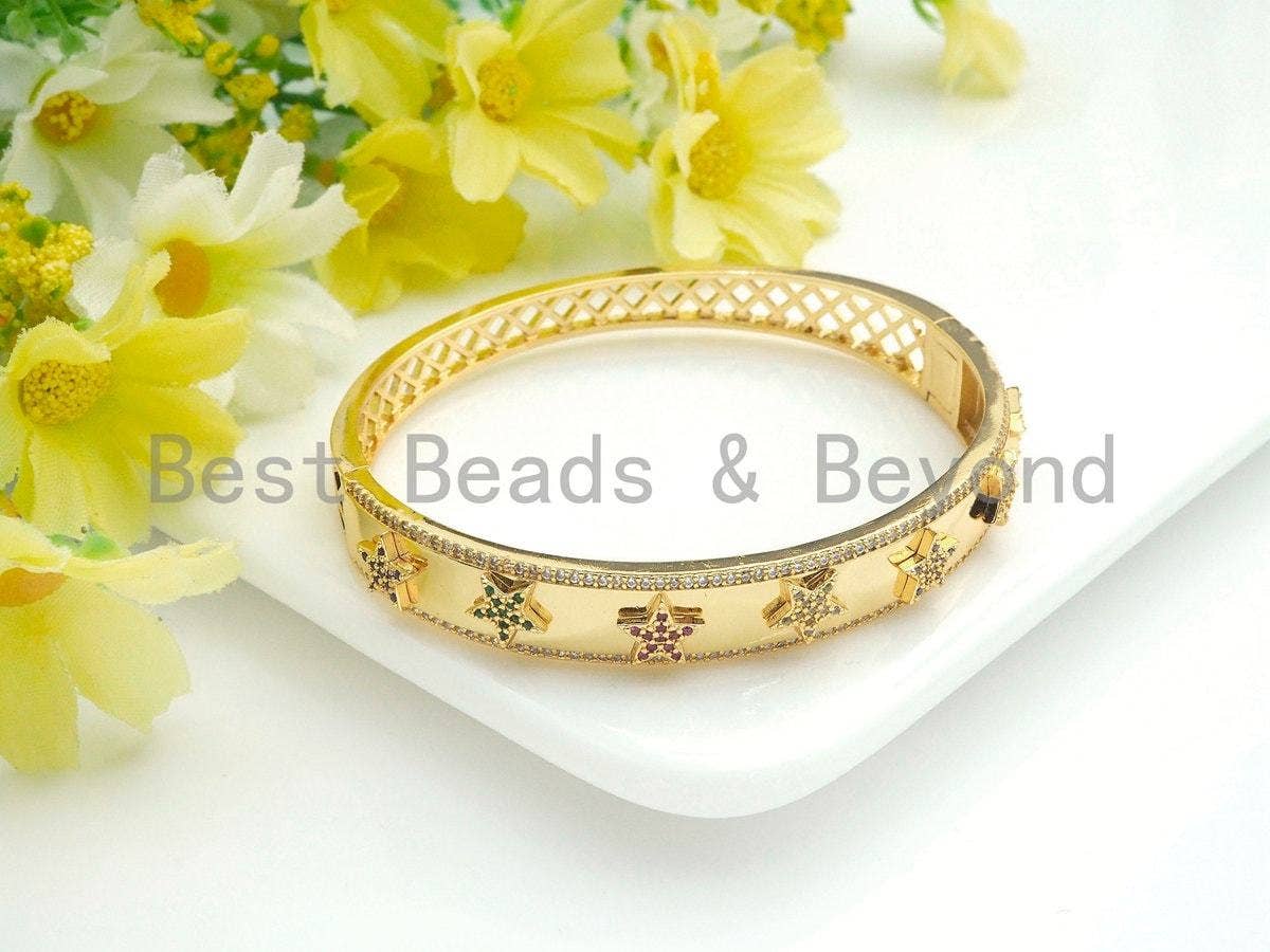 Micro Pave Star Bangle Bracelet, Sku#X156