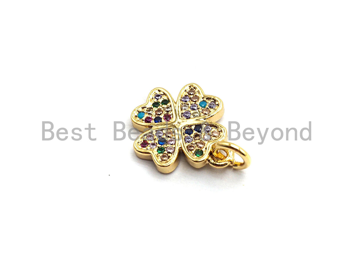 CZ Colorful Micro Pave Shamrock Pendant Charm, Clover Shaped Pave Pendant, Gold plated, 11x13mm, Sku#F754C
